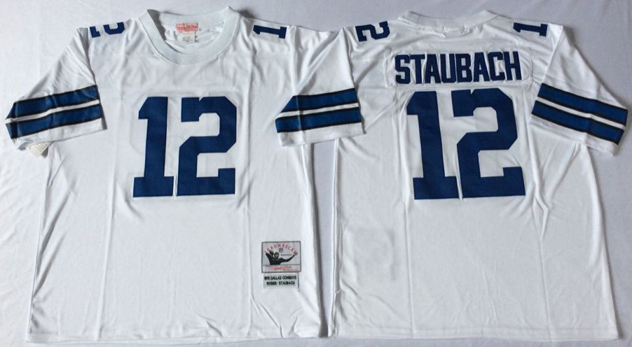 Men NFL Dallas Cowboys #12 Staubach white Mitchell Ness jerseys->dallas cowboys->NFL Jersey